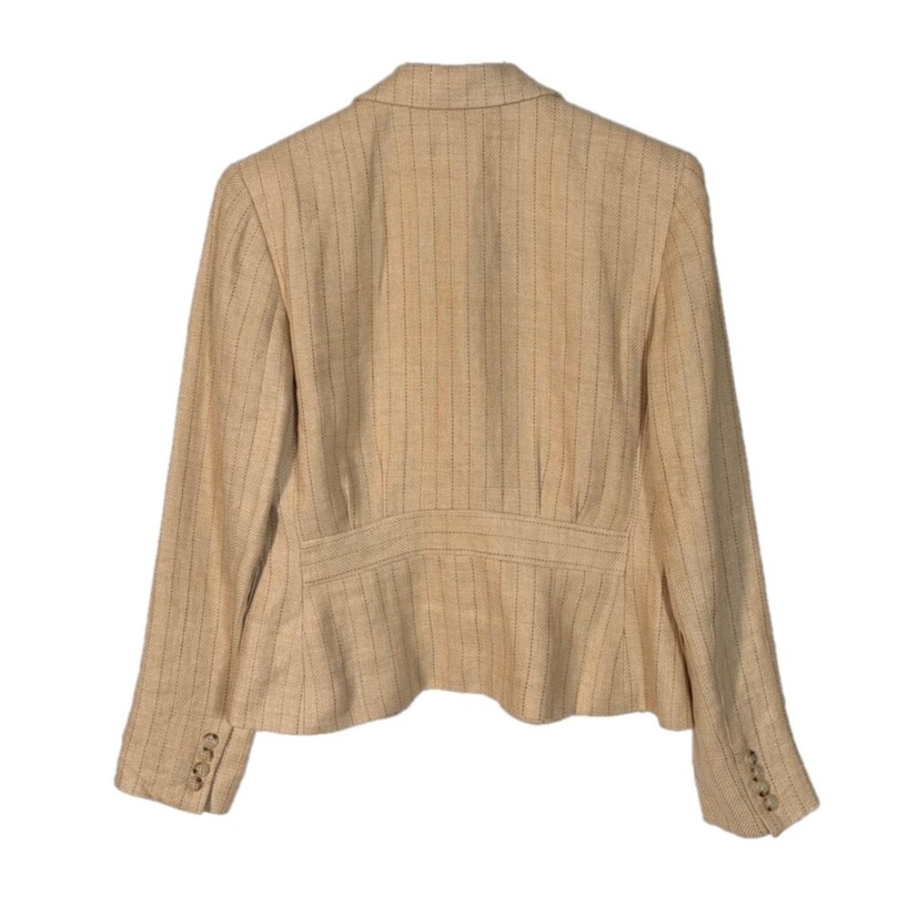 Lauren Ralph Lauren Camel Striped Linen Blazer Size 8 - Picture 2 of 4